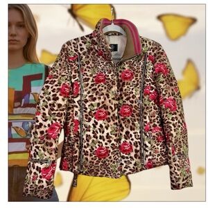 Bogner Leopard Print Ski Jacket with Red Floral Accents NWT!